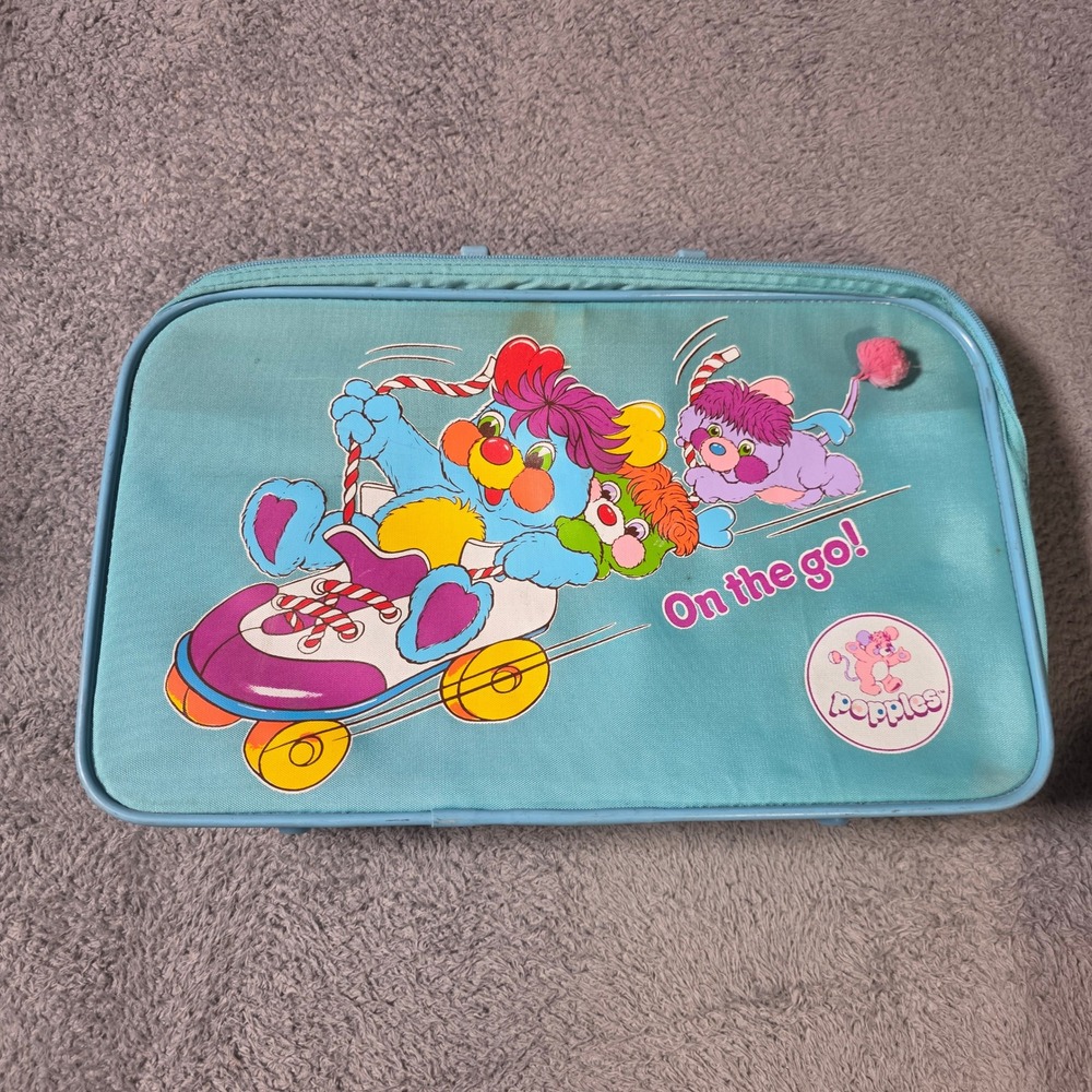 Popples Kids Suitcase Blue Vintage 1986 Roller Skating Nylon Travel Bag Luggage